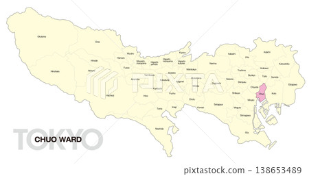 [Map of Japan] Location map of Chuo Ward, Tokyo, including names of municipalities (English) 138653489