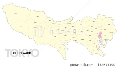 [Map of Japan] Location map of Chuo Ward, Tokyo, including the names of the surrounding municipalities. 138653490