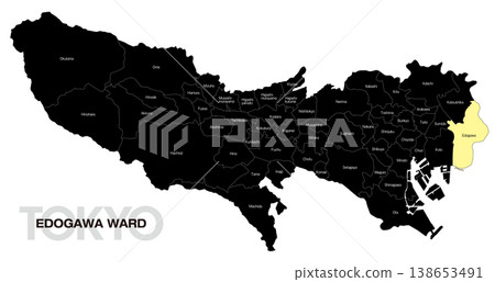 [Map of Japan] Location map of Edogawa Ward, Tokyo, including the names of municipalities (English) 138653491