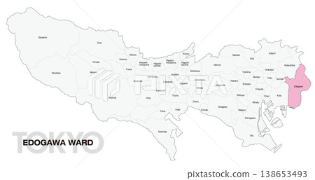 [Map of Japan] Location map of Edogawa Ward, Tokyo, including the names of municipalities (English) 138653493