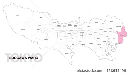 [Map of Japan] Location map of Edogawa Ward, Tokyo, including the names of municipalities. 138653496