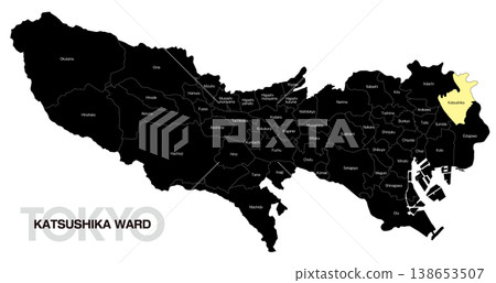 [Map of Japan] Location map of Katsushika Ward, Tokyo, including the names of municipalities (English) 138653507