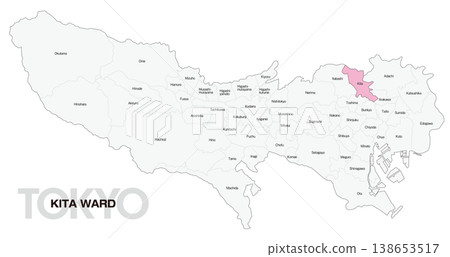 [Map of Japan] Location map of Kita Ward, Tokyo, including the names of municipalities (English) 138653517