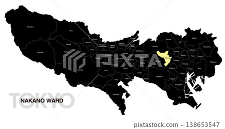 [Map of Japan] Location map of Nakano Ward, Tokyo, including the names of municipalities (English) 138653547