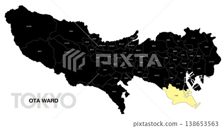 [Map of Japan] Location map of Ota Ward, Tokyo, including the names of municipalities (English) 138653563