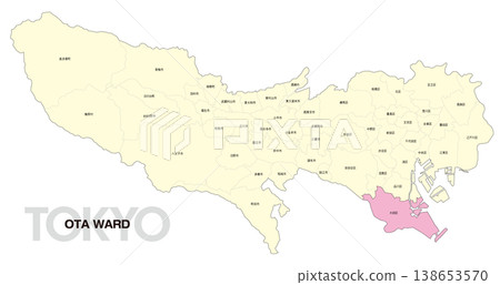 [Map of Japan] Location map of Ota Ward, Tokyo, including the names of municipalities. 138653570