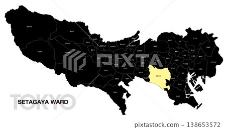 [Map of Japan] Location map of Setagaya Ward, Tokyo, including the names of municipalities. 138653572