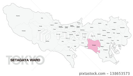 [Map of Japan] Location map of Setagaya Ward, Tokyo, including the names of municipalities (English) 138653573