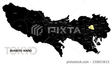 [Map of Japan] Location map of Bunkyo Ward, Tokyo, including the names of the surrounding municipalities (English) 138653613