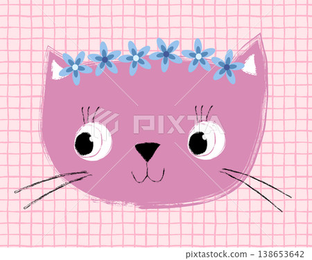 Cute hand painted vector cat face with flowers, fun kawaii animal girly graphic design Cute hand painted vector cat face with flowers, fun kawaii animal girly graphic design 138653642