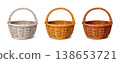 Set of wicker baskets in natural wood tones 138653721