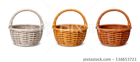 Set of wicker baskets in natural wood tones 138653721