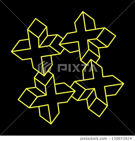 Impossible optical illusion shape. Op art object. Sacred geometry. Impossible figures. Line art. Impossible optical illusion shape. Op art object. Sacred geometry. Impossible figures. Line art. 138653924