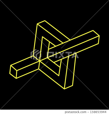 Impossible optical illusion shapes. Optical art object. Impossible figures. Line art. Unreal geometric objects. Impossible optical illusion shapes. Optical art object. Impossible figures. Line art. Unreal geometric objects. 138653944