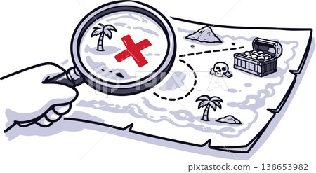 Treasure Map Search Concept Magnifying Glass Finding Location Vector Illustration 138653982