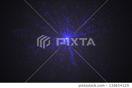 Abstract glowing particles explosion on dark background. Blue light burst with sparkles. Futuristic energy star with cosmic dust effect. Dynamic glow design. Vector illustration 138654129