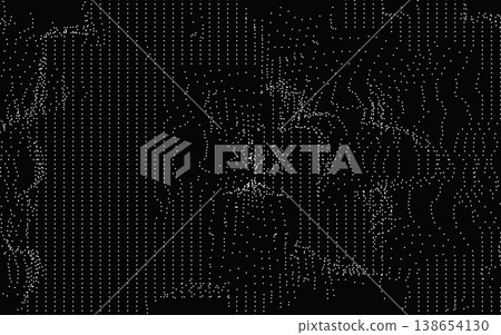 Glitch CRT texture. Dotted noise with wave shapes on black background. Digital distortion and data signal effect. Cyber tech error texture. Damaged overlay video template. Vector illustration Glitch CRT texture. Dotted noise with wave shapes on black background. Digital distortion and data signal effect. Cyber tech error texture. Damaged overlay video template. Vector illustration 138654130