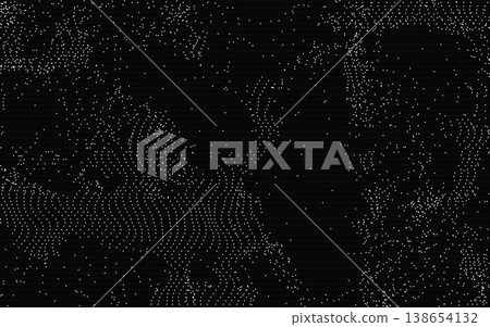 Glitch background with dotted scanlines. Digital distortion on black. Cyber signal noise. Abstract data error texture. Futuristic tech interference design. Vector illustration 138654132