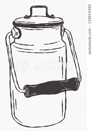Vintage milk can container with handle in hand drawn sketch style Vintage milk can container with handle in hand drawn sketch style 138654360