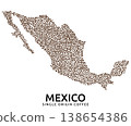 Shape of Mexico map made of scattered coffee beans, country name below 138654386