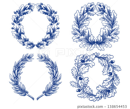 Vintage oak and laurel wreath in engraving style. Decorative element for award or emblems with Vintage oak and laurel wreath in engraving style. Decorative element for award or emblems with 138654453