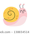 Cute cartoon snail. Design for children. Vector illustration in a flat style, isolated on a white background 138654514