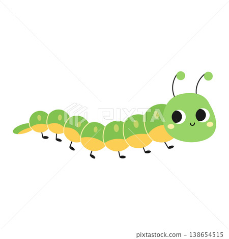 Cute cartoon caterpillar. Design for children. Vector illustration in a flat style, isolated on a white background Cute cartoon caterpillar. Design for children. Vector illustration in a flat style, isolated on a white background 138654515
