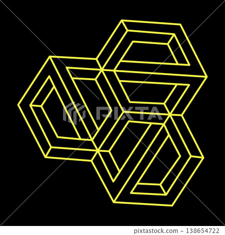 Impossible optical illusion shape. Optical art object. Impossible figure. Geometry. Impossible optical illusion shape. Optical art object. Impossible figure. Geometry. 138654722
