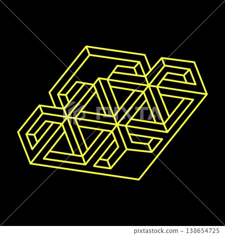 Impossible optical illusion shape. Optical art object. Impossible figures. Line art. Geometry. Impossible optical illusion shape. Optical art object. Impossible figures. Line art. Geometry. 138654725