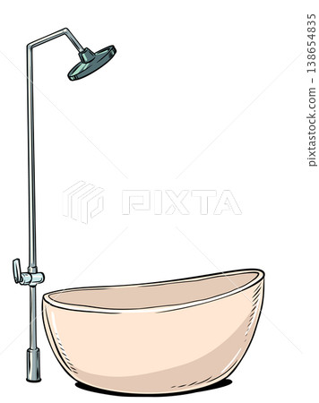 Pop Art Retro Bath with shower. Comfortable living in luxury. Cozy bathroom interior. Pop Art Retro Bath with shower. Comfortable living in luxury. Cozy bathroom interior. 138654835