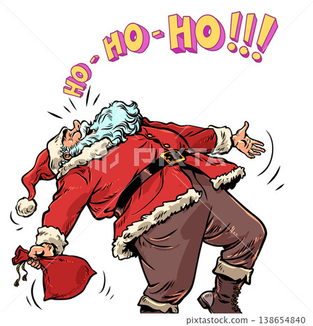 Pop Art Retro Santa Claus is laughing. New Year and Christmas are approaching with Santa Claus. Discounts on New Year's holidays and gifts. 138654840