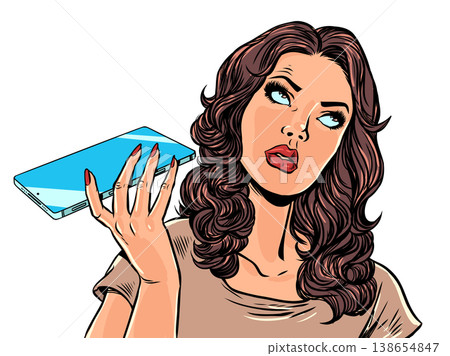 Pop Art Retro A disgruntled woman talking on the phone. Scam calls. Protecting personal data on your mobile phone. Pop Art Retro A disgruntled woman talking on the phone. Scam calls. Protecting personal data on your mobile phone. 138654847