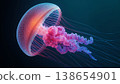 Bioluminescent jellyfish in the ocean drift silently, their circuit-like tentacles swaying. 138654901