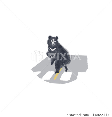 Illustration of a bear crossing a pedestrian crossing (wild animal, road scene, encounter) Illustration of a bear crossing a pedestrian crossing (wild animal, road scene, encounter) 138655115