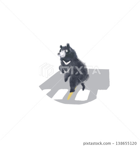 Illustration of a bear crossing a pedestrian crossing (wild animal, road scene, encounter) 138655120