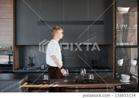 Peaceful indoor environment with individual preparing beverages 138655154