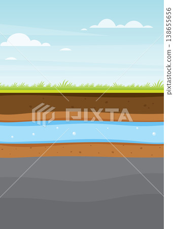 Cross section of underground soil layers with water stock illustration. Cross section of underground soil layers with water stock illustration. 138655656