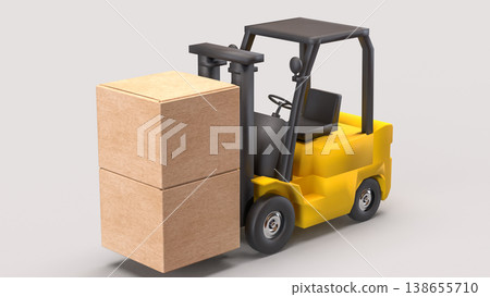 Forklift Carrying Boxes Logistics And Warehouse Concept 3d render. Forklift Carrying Boxes Logistics And Warehouse Concept 3d render. 138655710