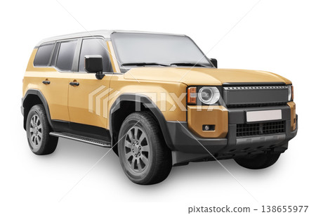 Modern tan off-road SUV isolated on a white background. Rugged 4x4 crossover vehicle shown in three-quarter front view. Ideal for automotive and transportation concepts. Modern tan off-road SUV isolated on a white background. Rugged 4x4 crossover vehicle shown in three-quarter front view. Ideal for automotive and transportation concepts. 138655977
