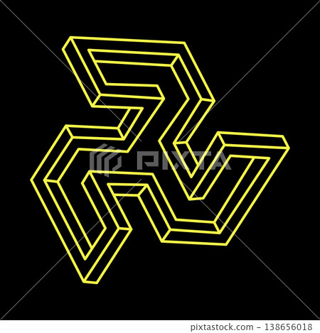 Impossible optical illusion shape. Optical art object. Sacred geometry. Impossible figures. Line art.  138656018