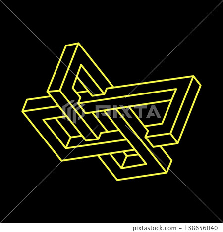 Impossible shapes. Optical illusion. Linear infinite object. Abstract eternal geometric figure. Impossible geometry sign outline, black background. Optical art. Impossible shapes. Optical illusion. Linear infinite object. Abstract eternal geometric figure. Impossible geometry sign outline, black background. Optical art. 138656040