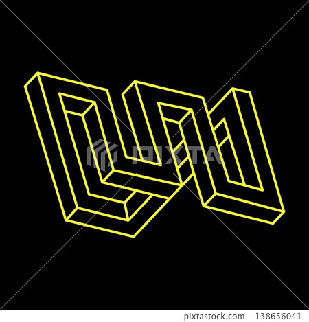 Impossible optical illusion shape. Optical art object. Impossible figure. Geometry. Line art. Impossible optical illusion shape. Optical art object. Impossible figure. Geometry. Line art. 138656041