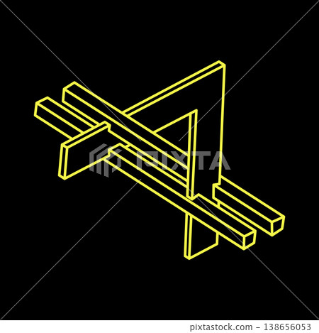 Impossible shapes. Sacred geometry. Optical illusion figure. Abstract eternal geometric objects. Impossible endless outline shapes. Optical art. Impossible geometry shape on a black background. Impossible shapes. Sacred geometry. Optical illusion figure. Abstract eternal geometric objects. Impossible endless outline shapes. Optical art. Impossible geometry shape on a black background. 138656053