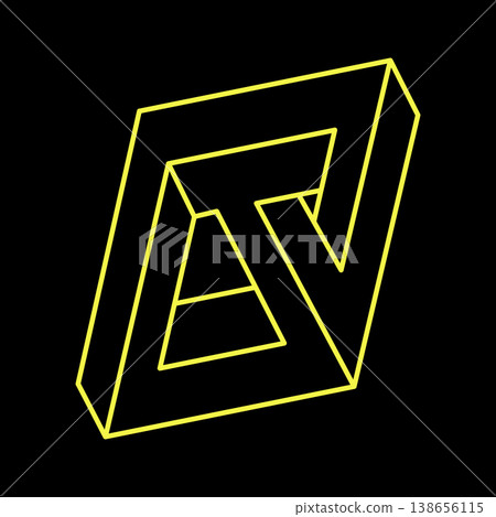 Impossible shapes. Sacred geometry figures. Optical illusion. Abstract eternal geometric object. Impossible endless outline. Line art. Optical art. Impossible geometry shape on a black background. Impossible shapes. Sacred geometry figures. Optical illusion. Abstract eternal geometric object. Impossible endless outline. Line art. Optical art. Impossible geometry shape on a black background. 138656115