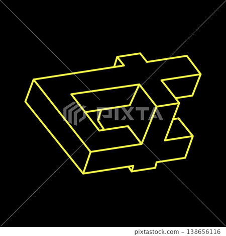 Impossible shapes. Line design. Isolated on a black background. Vector illustration. Optical illusion objects. Optical art. Geometric figure.  138656116