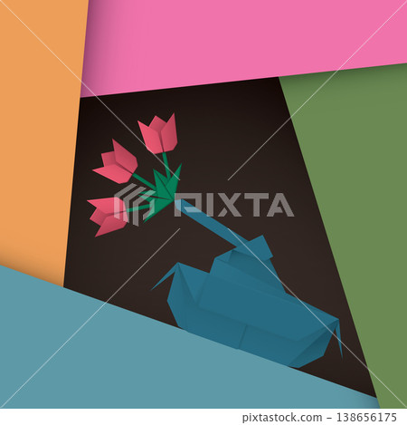 3D origami military Tank have flowers at the muzzles of cannon on colorful square background 3D origami military Tank have flowers at the muzzles of cannon on colorful square background 138656175