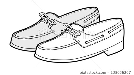 Boat loafer shoe women sketch pair. Lace detail casual deck footwear weekend travel coastal outfit. Technical fashion 138656267