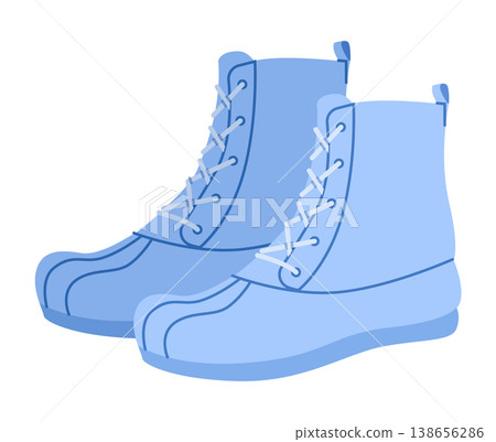 Blue lace-up duck boot women flat pair variant. Rounded toe with padded collar for trail, ceremony, nature. Technical Blue lace-up duck boot women flat pair variant. Rounded toe with padded collar for trail, ceremony, nature. Technical 138656286
