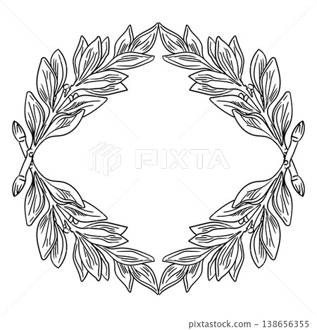 Hand drawn frame of laurel leaves vector isolated illustration 138656355