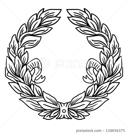 Hand drawn frame of laurel leaves vector illustration 138656375